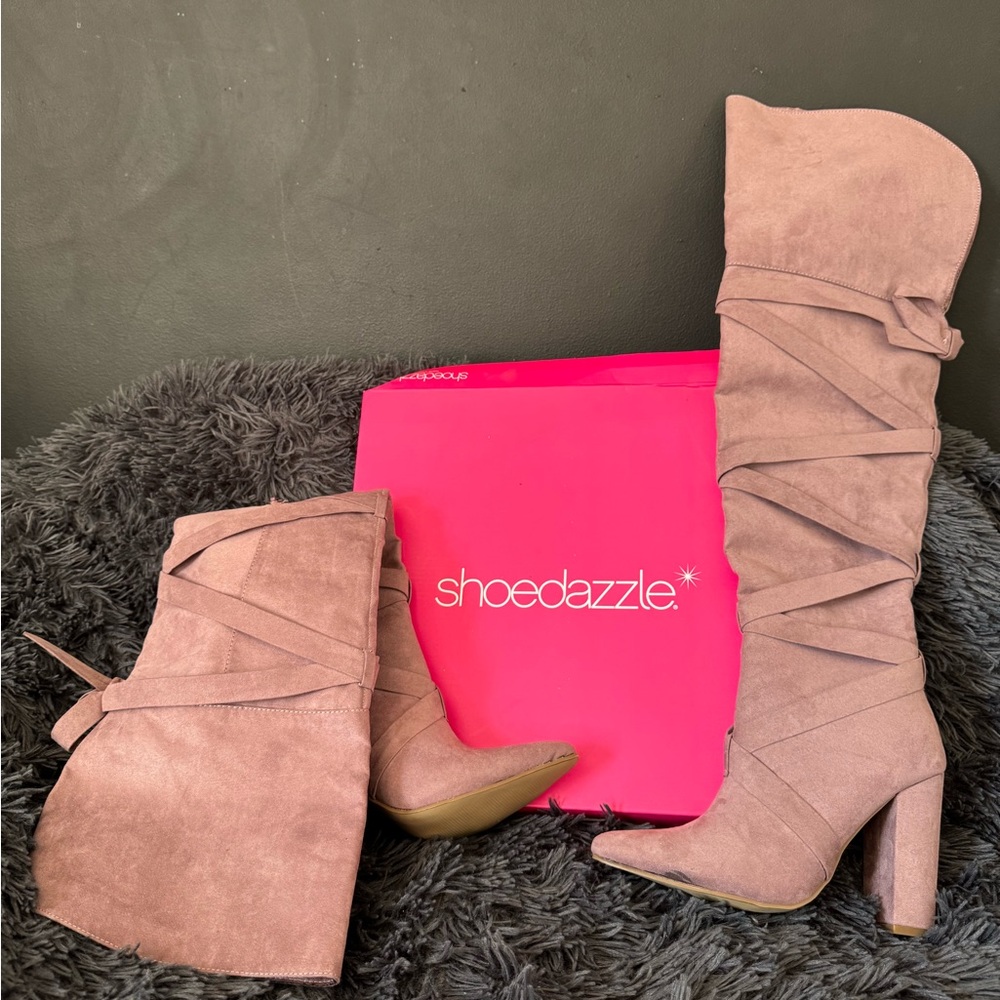 Shoe Dazzle Women's Blush Suede Heeled Boots